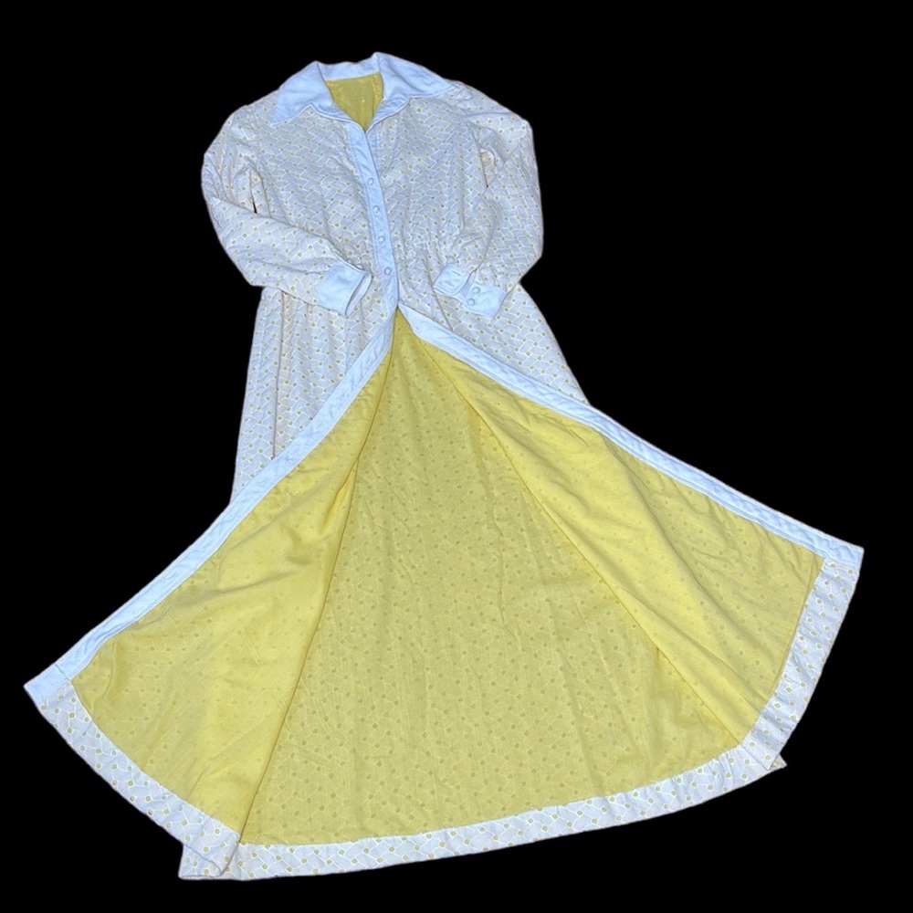 Vintage Maxi White and Yellow Eyelet Dress
